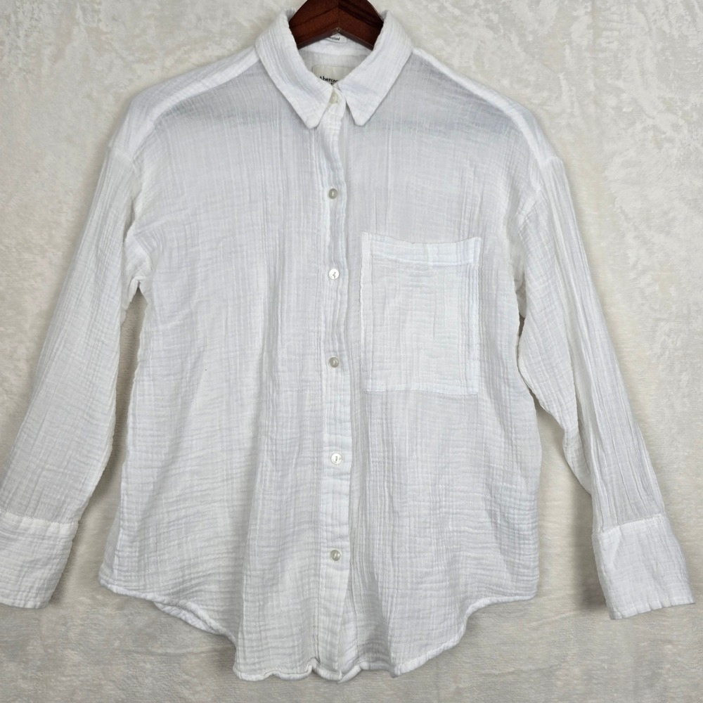 Abercrombie & Fitch White Double Gauze Cotton Oversized Button Down Shirt Small